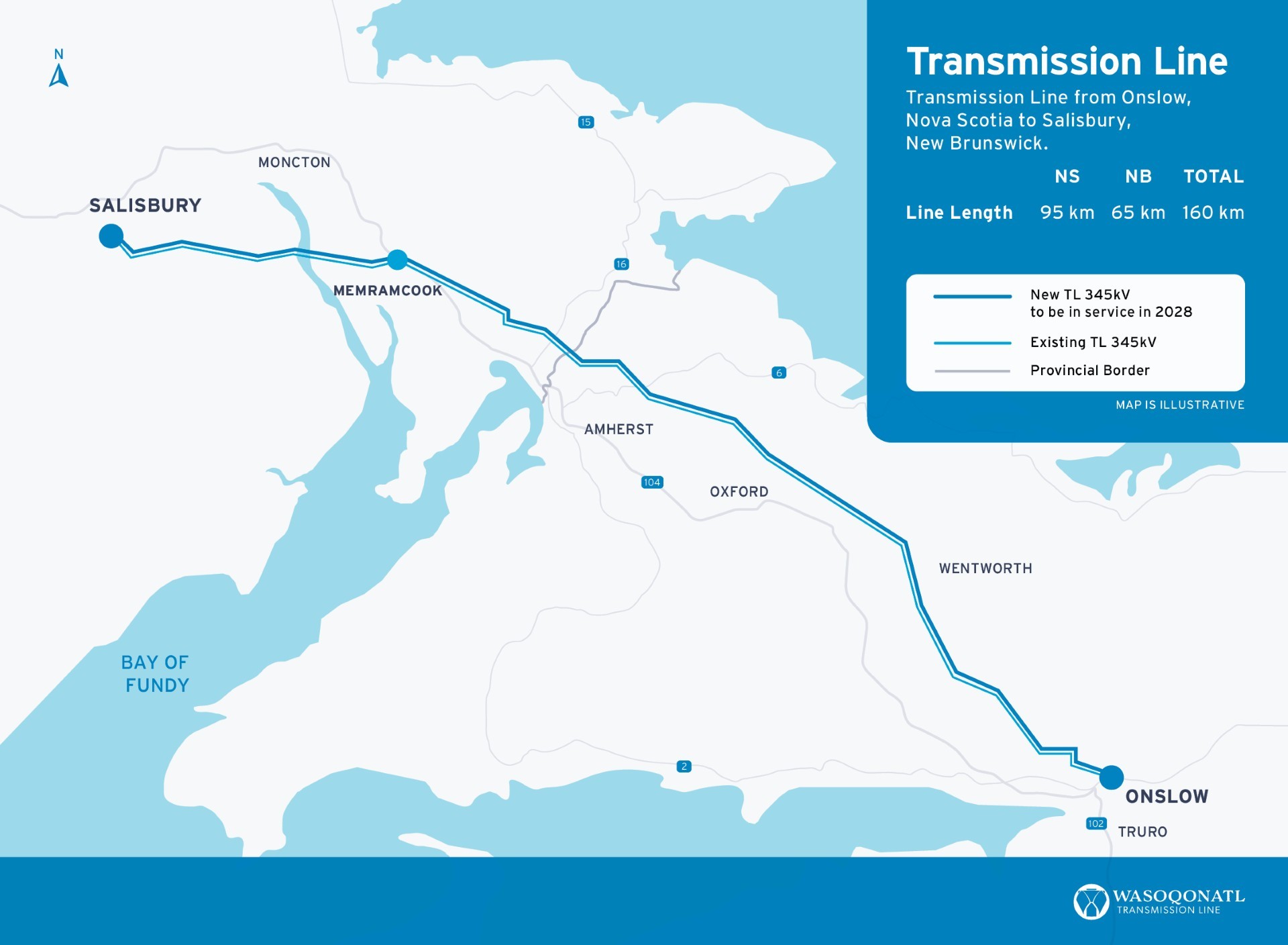 Map showing the path of the transmission line from NS to NB