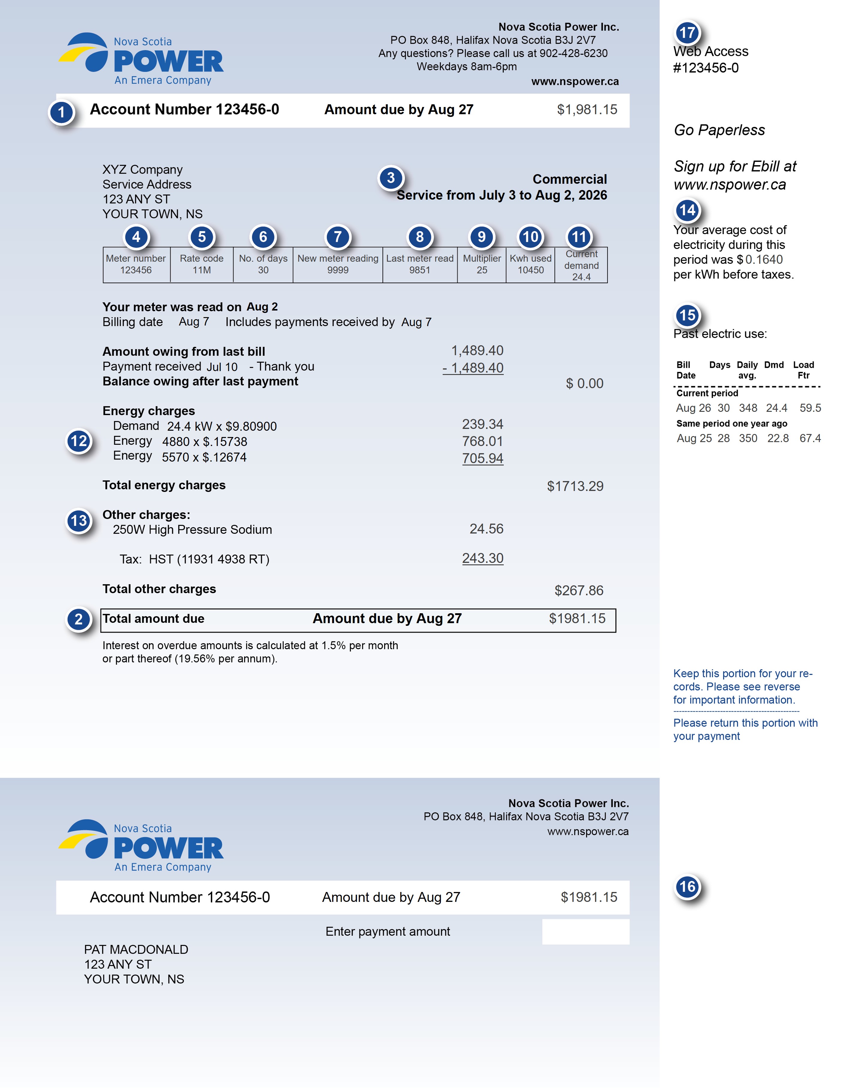 demand billing bill for 2026 with markers for explanation