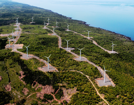An aerial view of Digby Neck Wind Farm