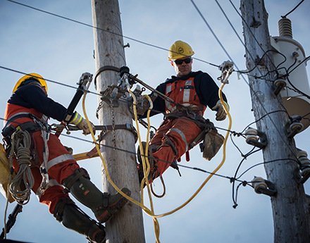 2 electrical engineers working on the lines