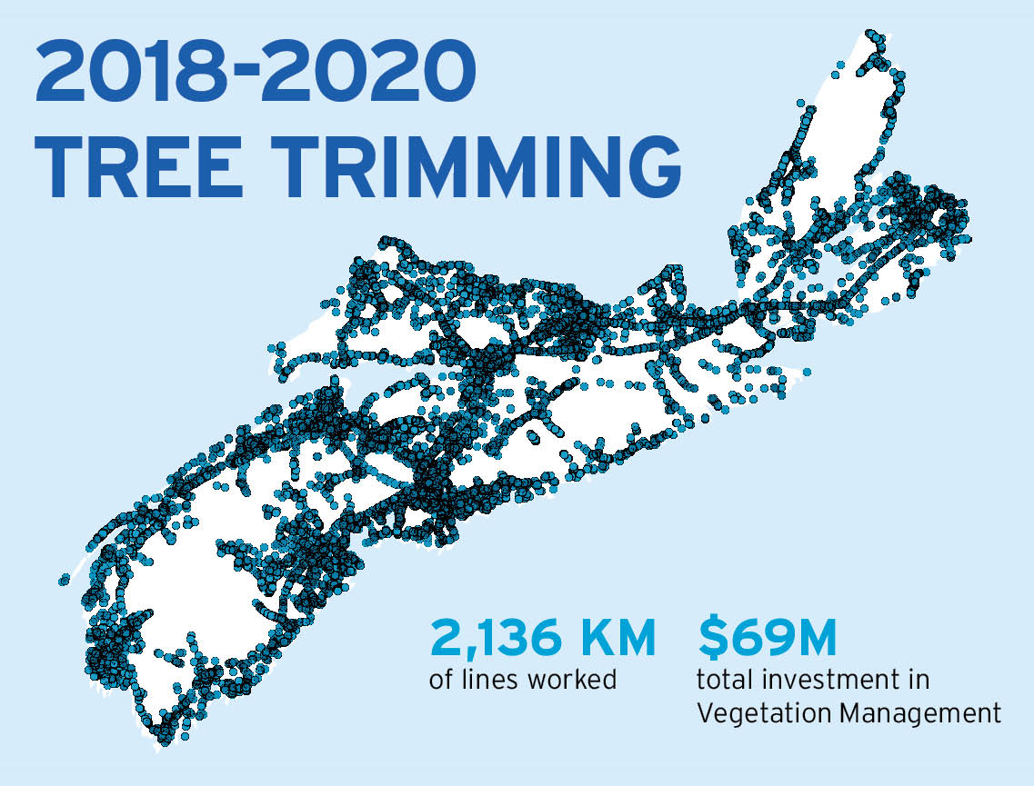 Tree trimming map of Nova Scotia from 2018 to 2020