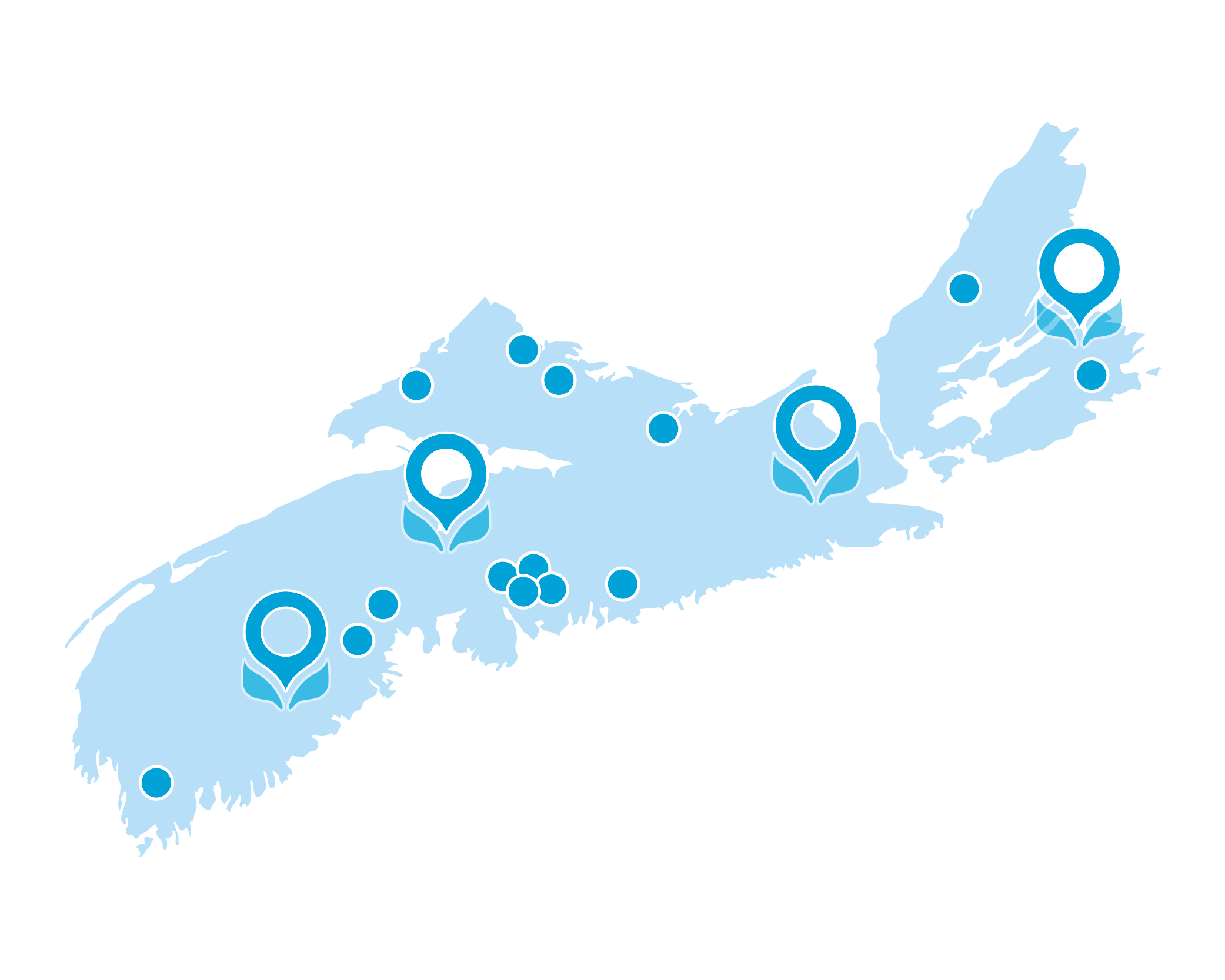 A map showing the 18 recipients of grassroots grants