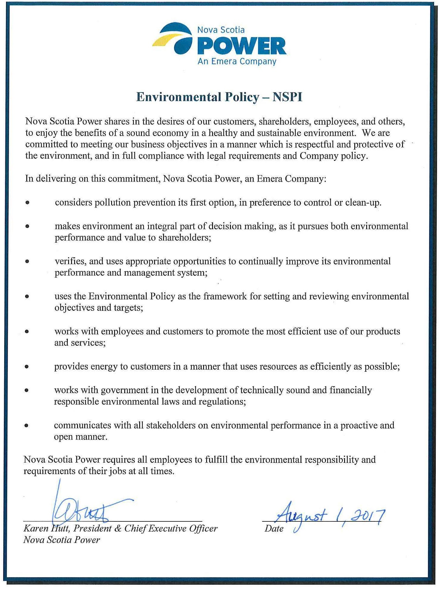 NSPI Environmental Policy